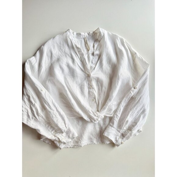 Aritzia GROUP BY BABATON Portofino White Linen Cropped Button-Up Shirt, Size M - Picture 5 of 13